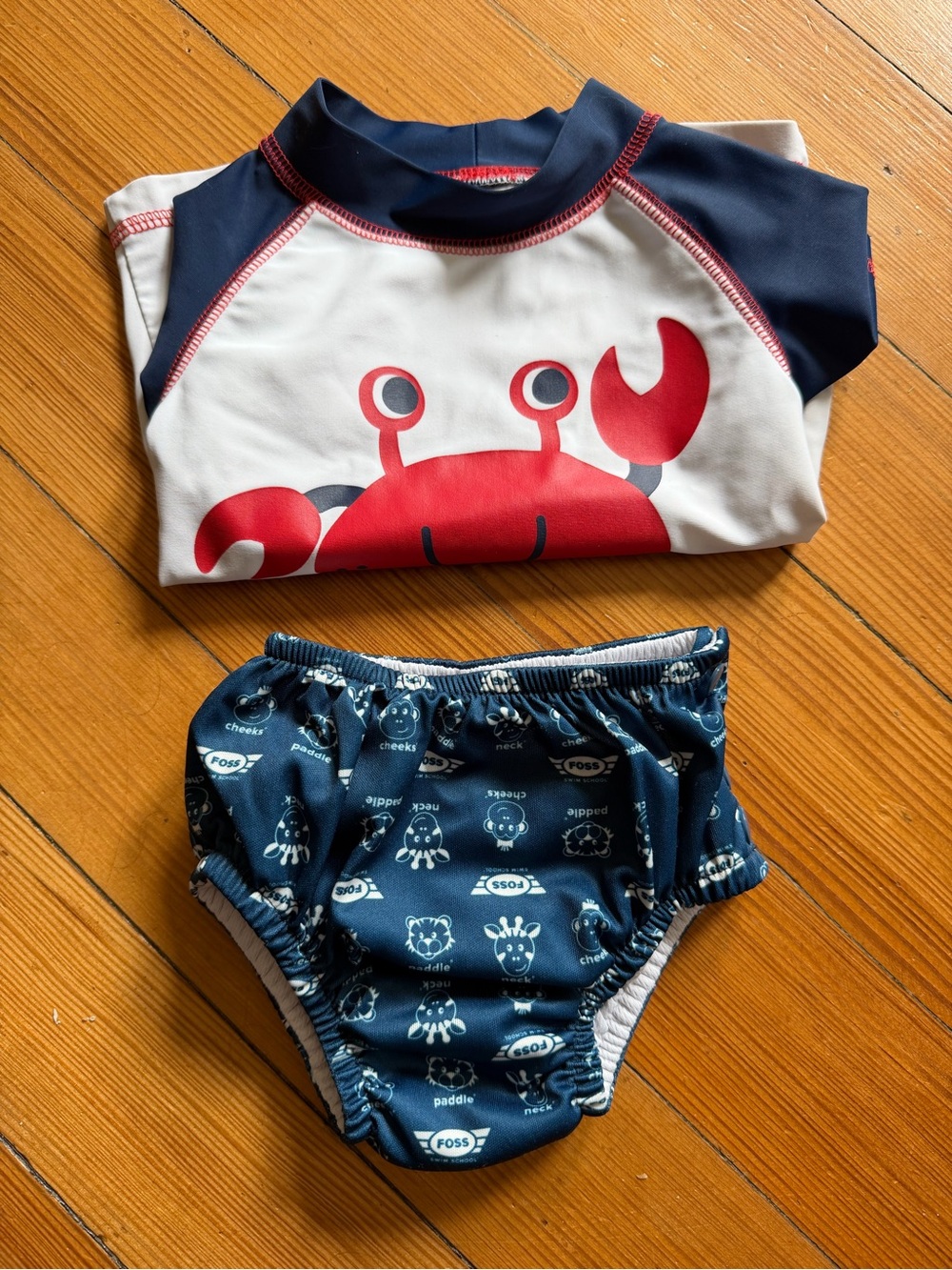 12 Month Infant Crab Rash Guard Set - Navy, Red, White